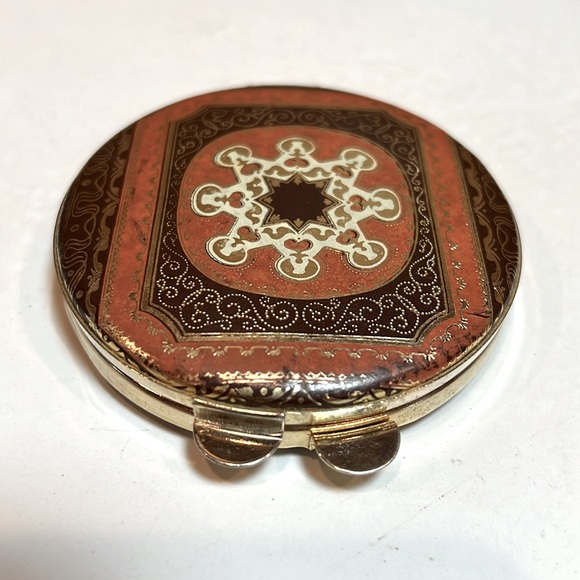 Vintage compact mid century 50-60’s Florentine Italian leather, gold gilt mirror - Picture 3 of 9